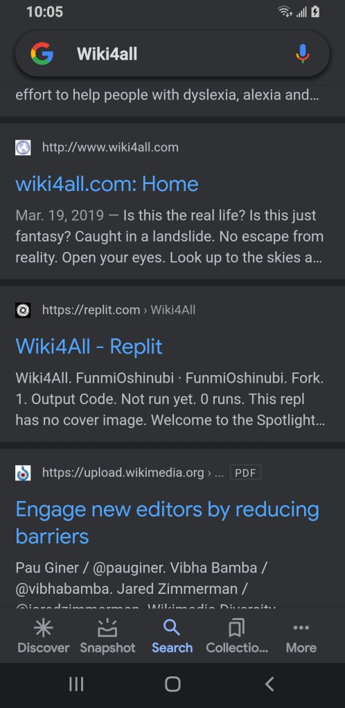 Wiki4all search results on Google