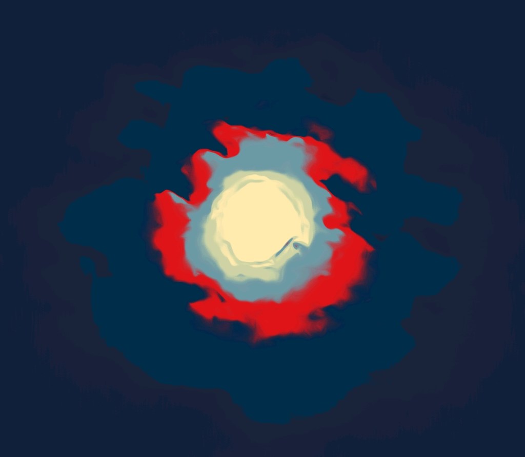 Abstract image of the moon through cartoon edited red dark colors by Dr. Digital Philosophy 