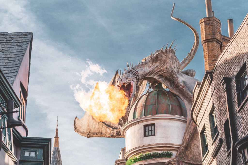 Splash photography of a dragon breathing fire