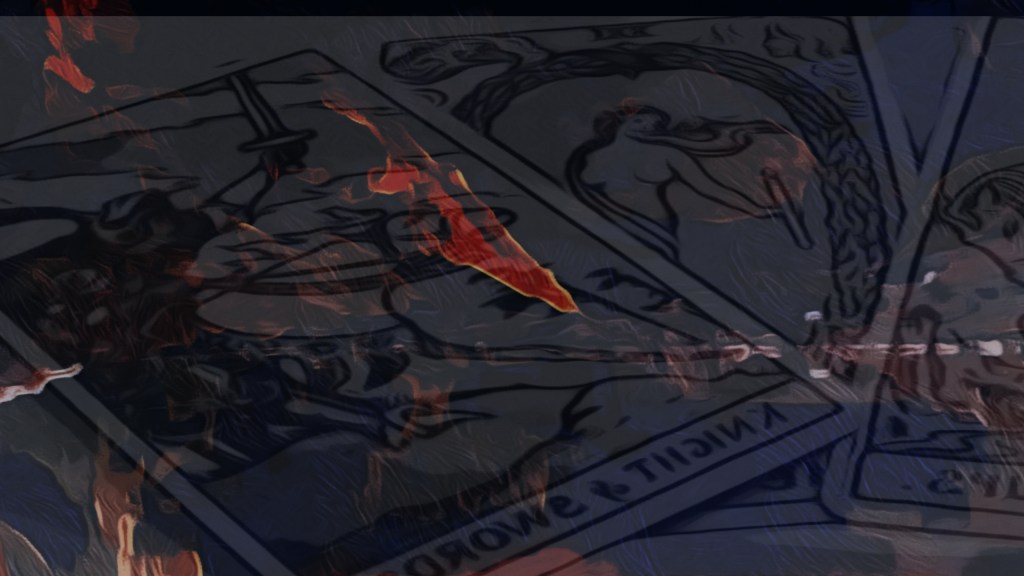 Tarot glitches image of dark blurred cards from rider waite deck