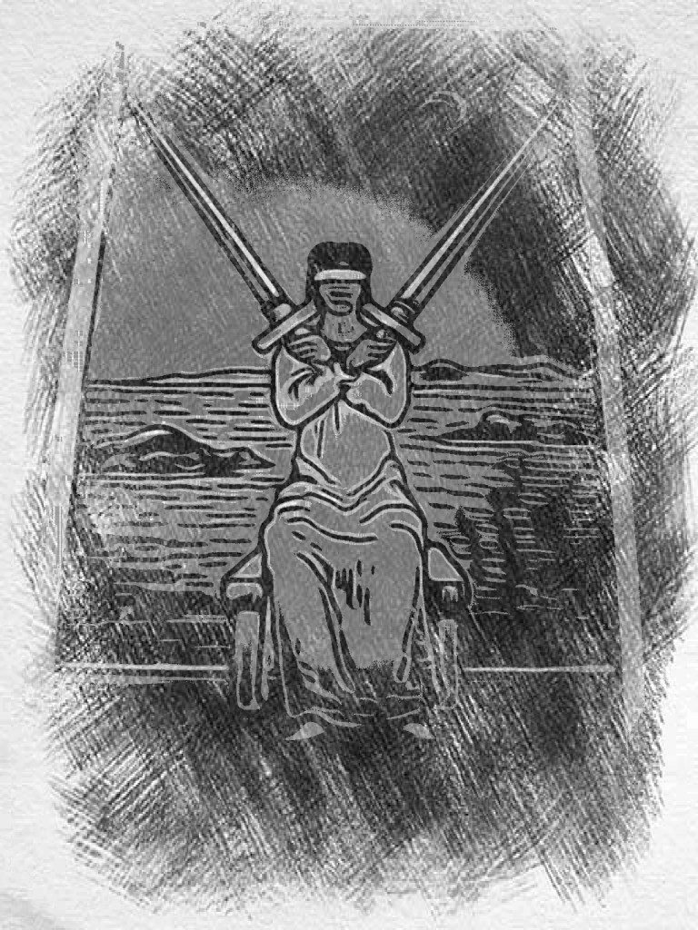 The two of Swords from the Rider Waite Tarot Deck