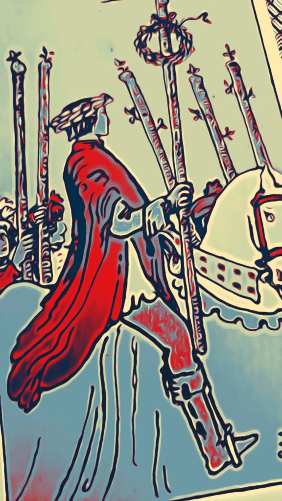 The six of wands from the rider waite tarot deck edited by Dr. Digital Philosophy 