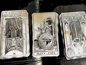 Tarot spread from Rider Waite Tarot Deck during a past  present and future reading 2022 March
