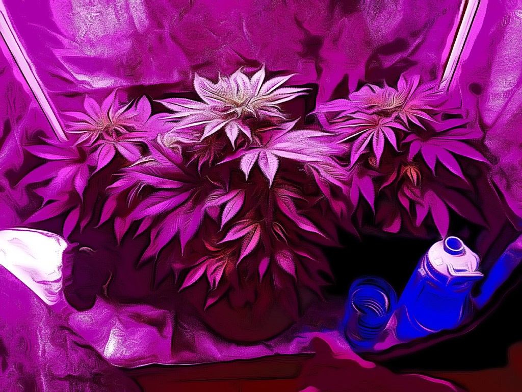 Cartoon edited photograph of cannabis plants white widow strain