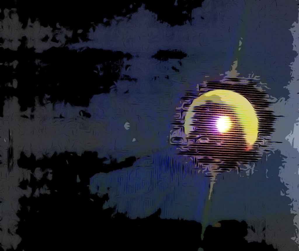 Edited photograph of morning moon descending into the next aspect of Cancer