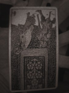 The five of pentacles reversed from the Rider Waite Tarot Deck edited by Dr Digital Philosophy 2021-2022