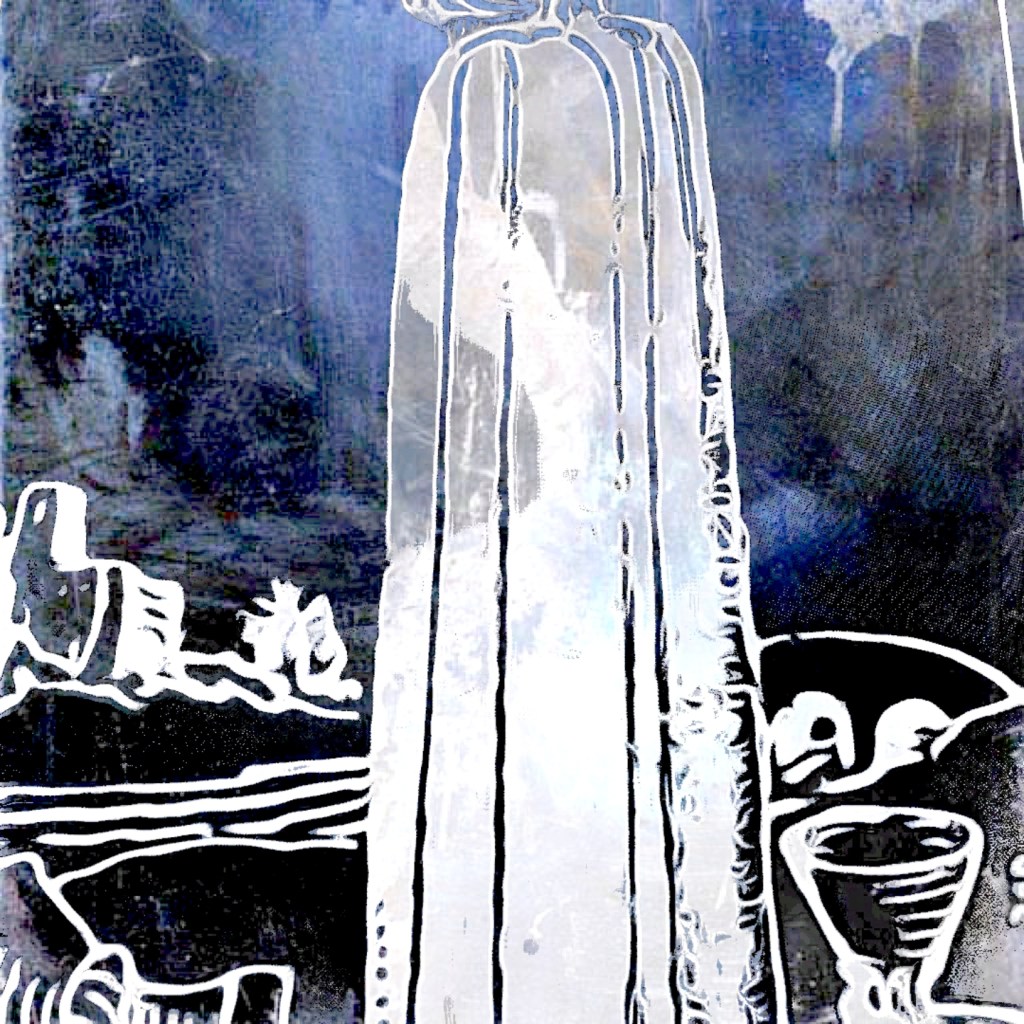 The five of cups from the Rider Waite Tarot Deck edited by Dr Digital Philosophy during April 2022