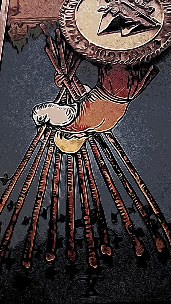 The ten of wands from the Rider Waite Tarot Deck edited by Dr Digital Philosophy 