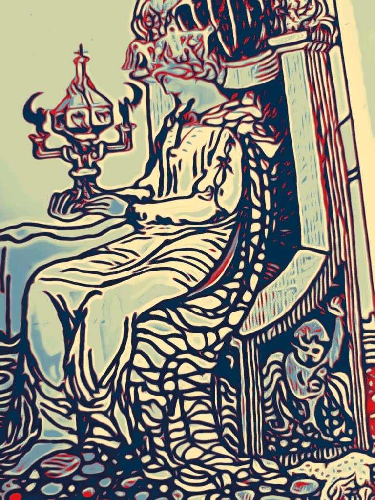 Queen of cups from the Rider Waite Tarot Deck edited by Dr Digital Philosophy during April 2022