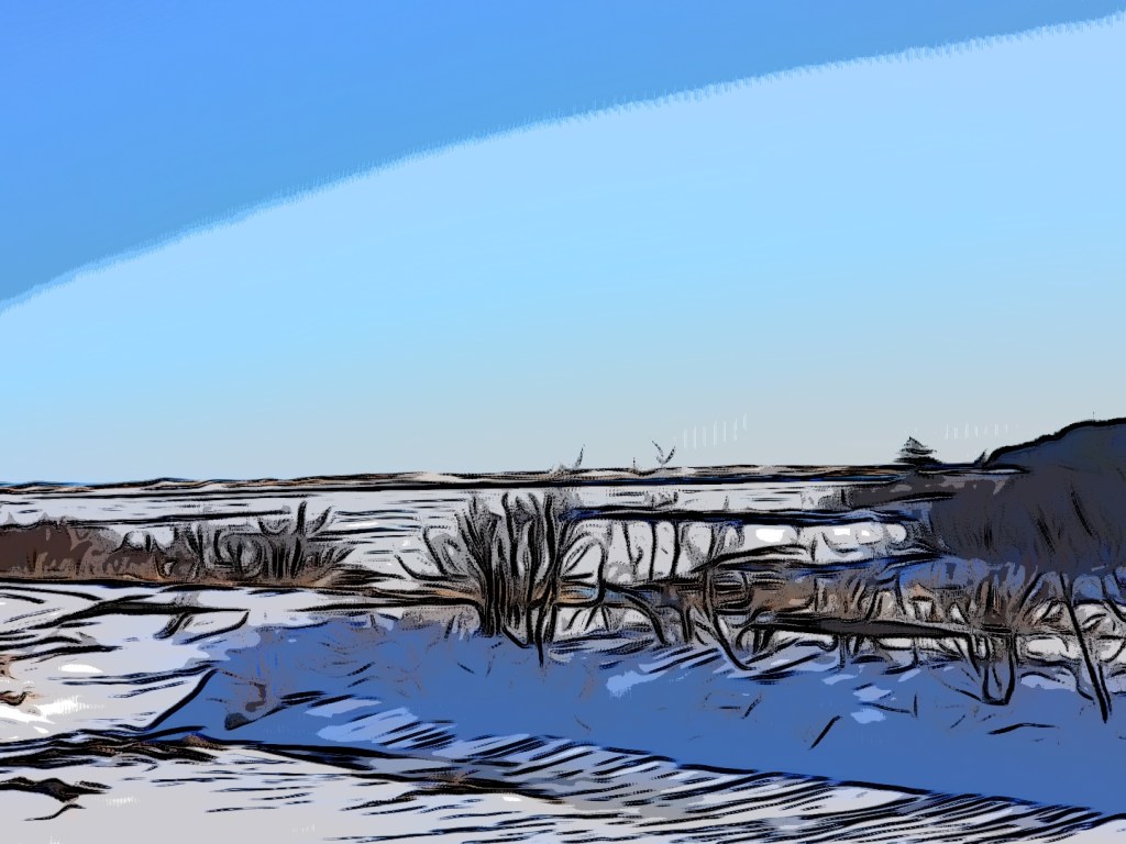 Scenic view of the ocean and beach during the winter of 2022 and edited by Dr Digital Philosophy 