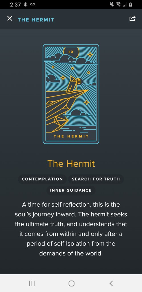 The Hermit card drawn on "Golden Tread Tarot" available on Google Play and Apple Istore 